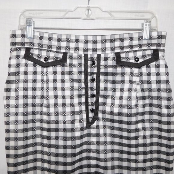 Living Dead Souls Womens XL Black White Gingham check Pencil Skirt Hem Ruffle - Picture 2 of 11